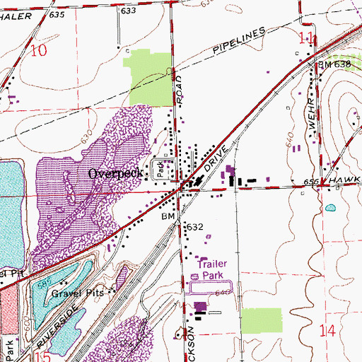 Topographic Map of Overpeck Post Office, OH