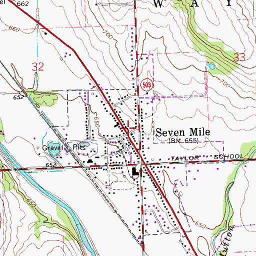 Topographic Map of Seven Mile Post Office, OH