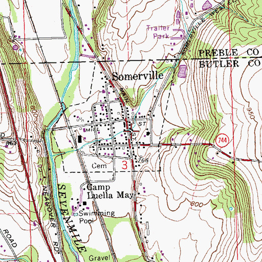 Topographic Map of Somerville Post Office, OH