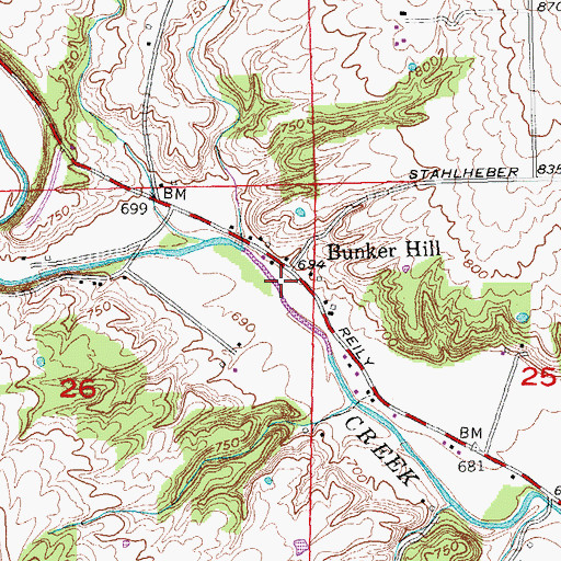 Topographic Map of Bunkerhill Post Office (historical), OH
