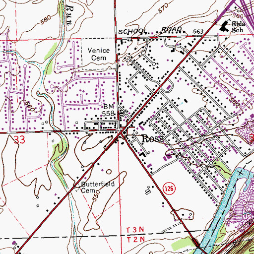 Topographic Map of Ross Post Office, OH
