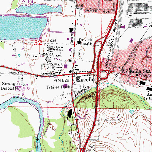 Topographic Map of Excello Post Office (historical), OH