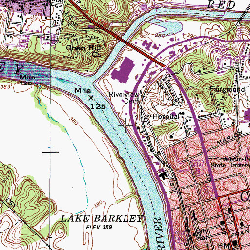 Topographic Map of Lake Barkley, TN