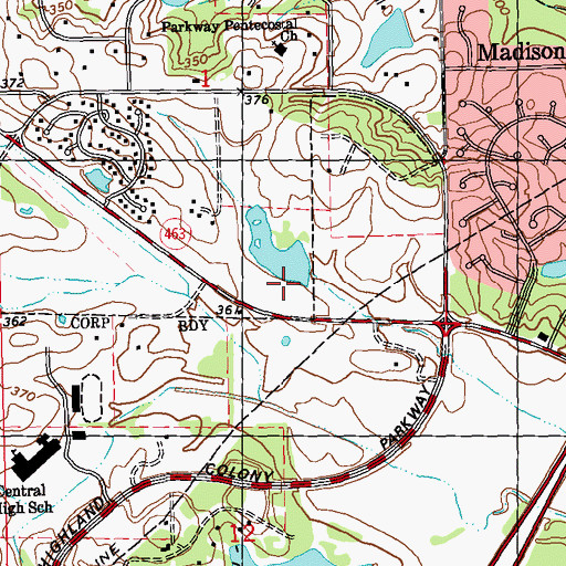 Topographic Map of Parkway Pentecostal Church, MS