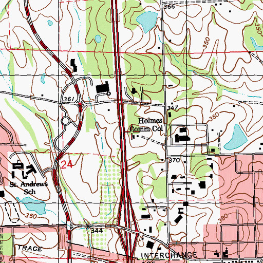Topographic Map of Holmes Community College, MS