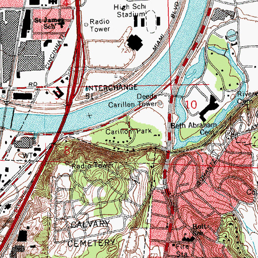 Topographic Map of John W. Berry Sr. Wright Brothers Aviation Center at Carillon Historical Park, OH