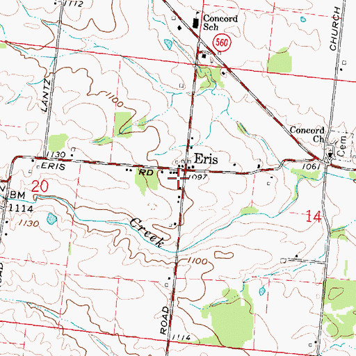 Topographic Map of Eris Post Office (historical), OH