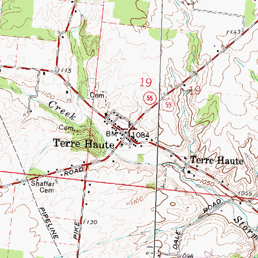 Topographic Map of Terre Haute Post Office (historical), OH
