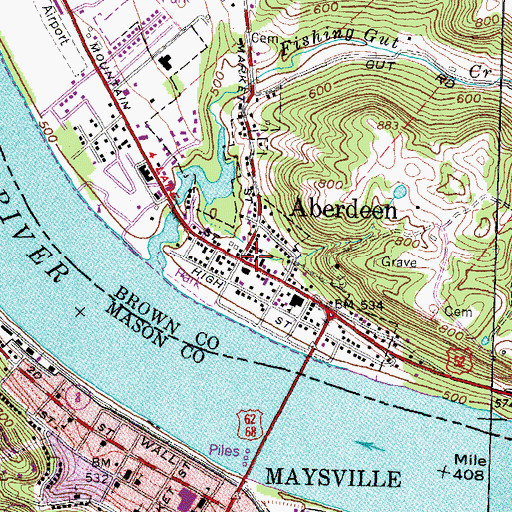 Topographic Map of Aberdeen Post Office, OH