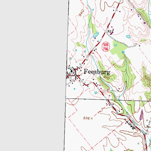 Topographic Map of Feesburg Post Office, OH