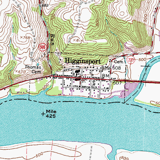 Topographic Map of Higginsport Post Office, OH