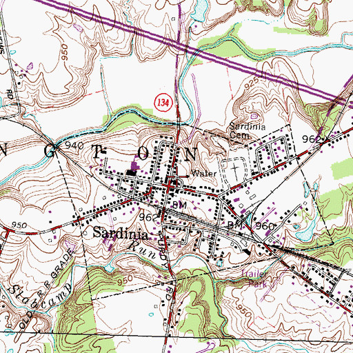 Topographic Map of Sardinia Post Office, OH