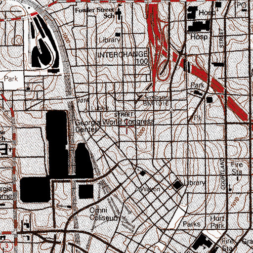Topographic Map of Centennial Olympic Park, GA