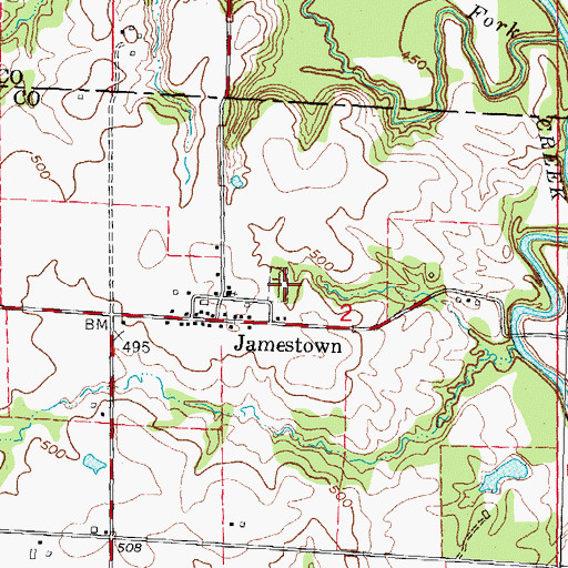 Topographic Map of Jamestown Cemetery, IL
