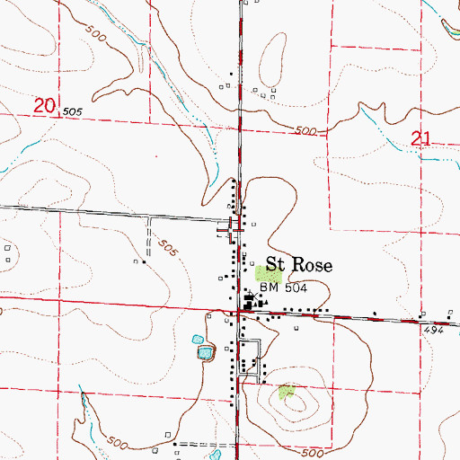 Topographic Map of Saint Rose Cemetery, IL
