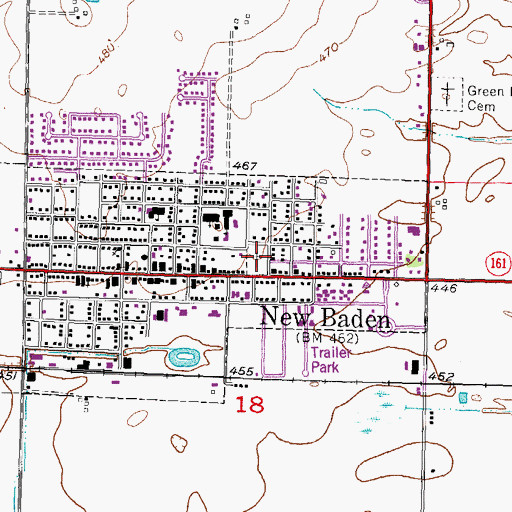 Topographic Map of New Baden Cemetery, IL