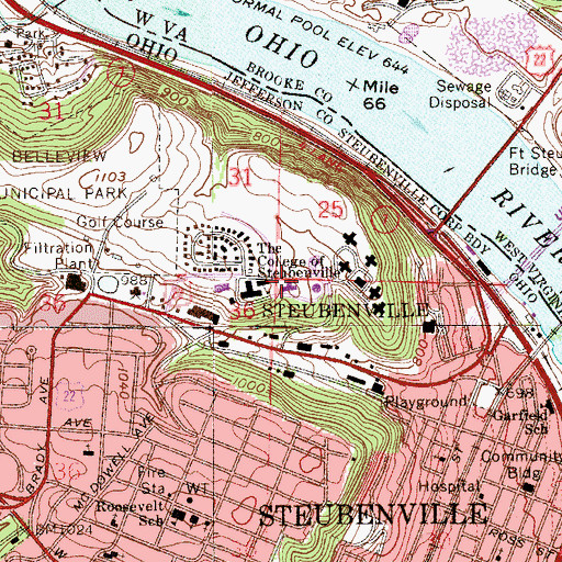 Topographic Map of Saints Cosmos and Damian Science Hall, OH