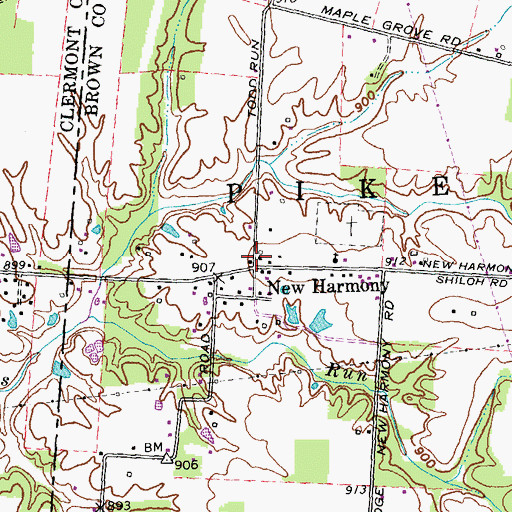 Topographic Map of New Harmony Post Office (historical), OH