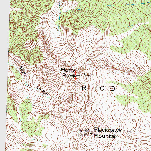 Topographic Map of Harts Peak, CO