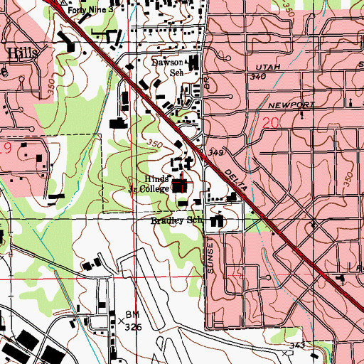 Topographic Map of Hinds Community College Jackson Campus, MS