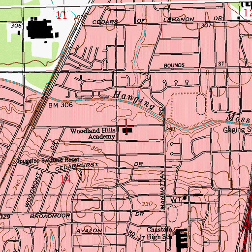 Topographic Map of Woodland Hills Academy, MS