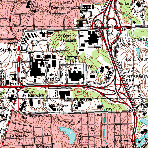 Topographic Map of G V Sonny Montgomery Veterans Affairs Medical Center, MS