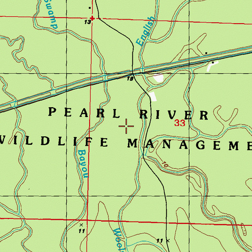Topographic Map of Pearl River State Wildlife Management Area, MS