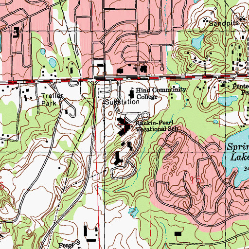 Topographic Map of Rankin-Pearl Vocational School, MS