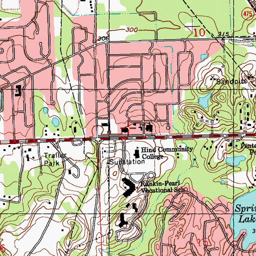 Topographic Map of Hind Community College, MS