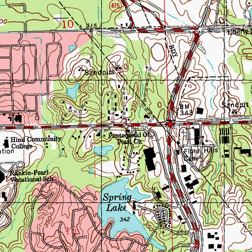 Topographic Map of Penecostal of Pearl Church, MS