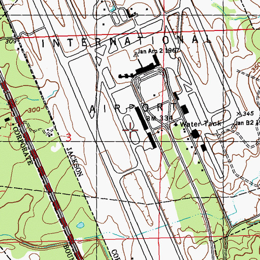 Topographic Map of Jackson International Airport (historical), MS