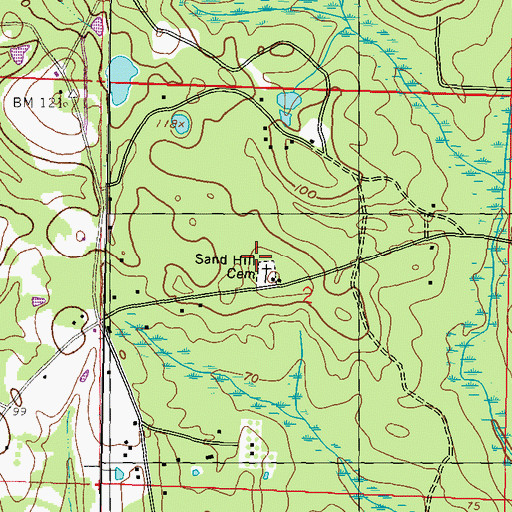 Topographic Map of Sand Hill Cemetery, MS