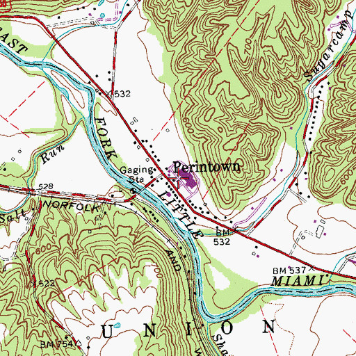 Topographic Map of Perintown Post Office (historical), OH