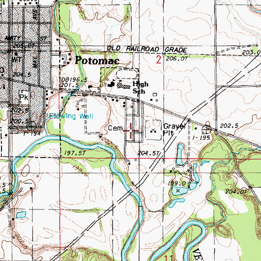 Topographic Map of Potomac Cemetery, IL