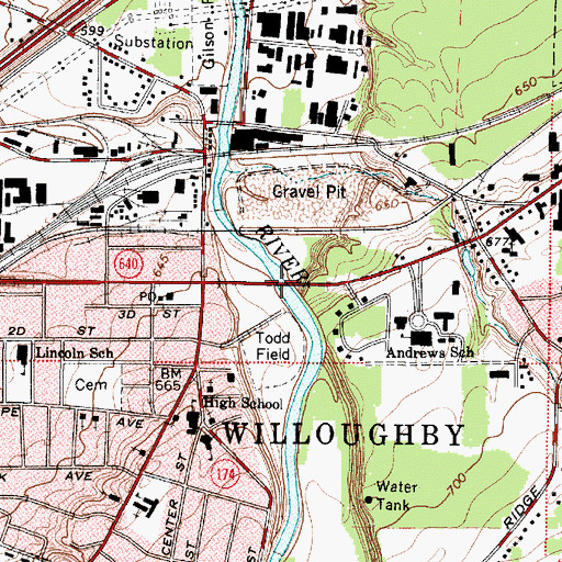 Topographic Map of Airborne Memorial Bridge, OH