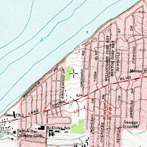 Topographic Map of Willoughby Municipal Park, OH