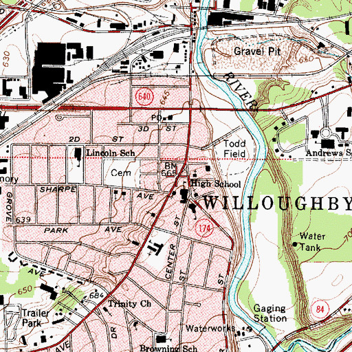 Topographic Map of Willoughby Public Library, OH