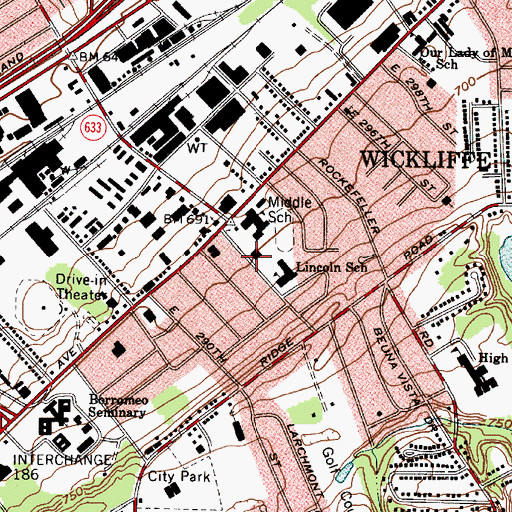 Topographic Map of Wickliffe Public Library, OH