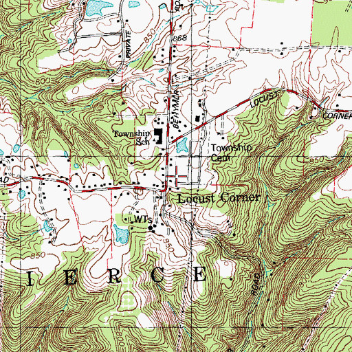 Topographic Map of Locust Corner Post Office (historical), OH