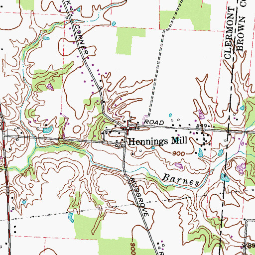 Topographic Map of Hennings Mill Post Office (historical), OH