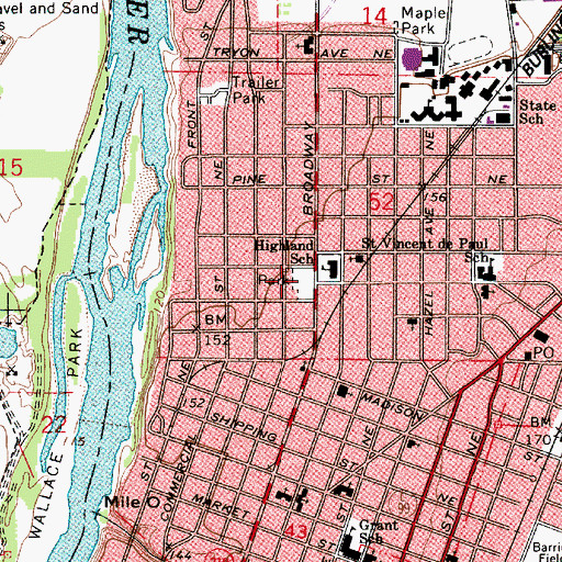 Topographic Map of Highland Park, OR