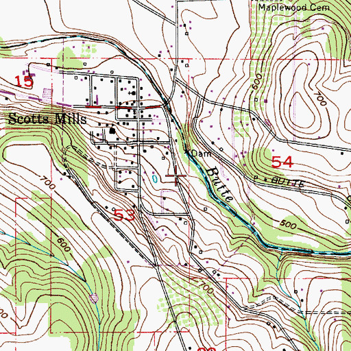 Topographic Map of Scotts Mills County Park, OR