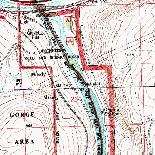 Topographic Map of Deschutes River Scenic Waterway, OR