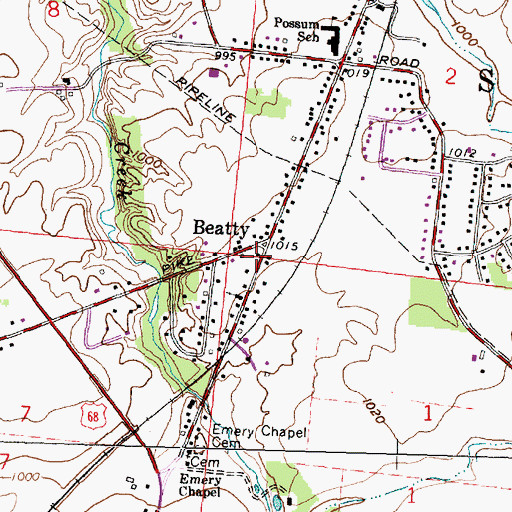 Topographic Map of Beatty Post Office (historical), OH
