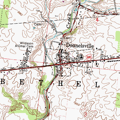 Topographic Map of Donnelsville Post Office, OH