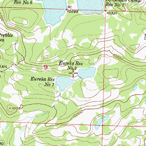 Topographic Map of Eureka Reservoirs, CO