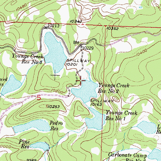 Topographic Map of Youngs Creek Reservoirs, CO