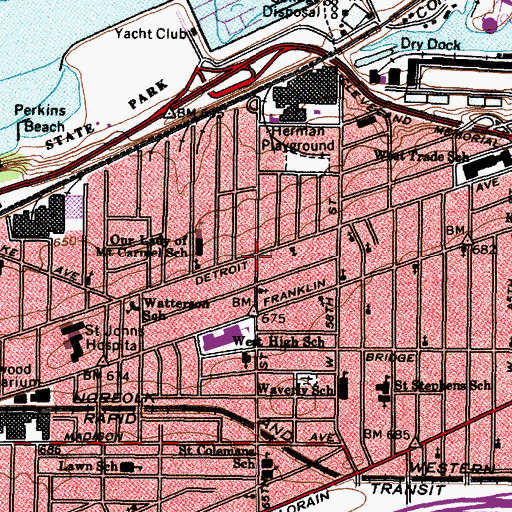 Topographic Map of Gordon Square Historic District, OH