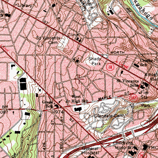 Topographic Map of Hall Park Allotment Historic District, OH