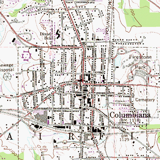 Topographic Map of Columbiana Post Office, OH